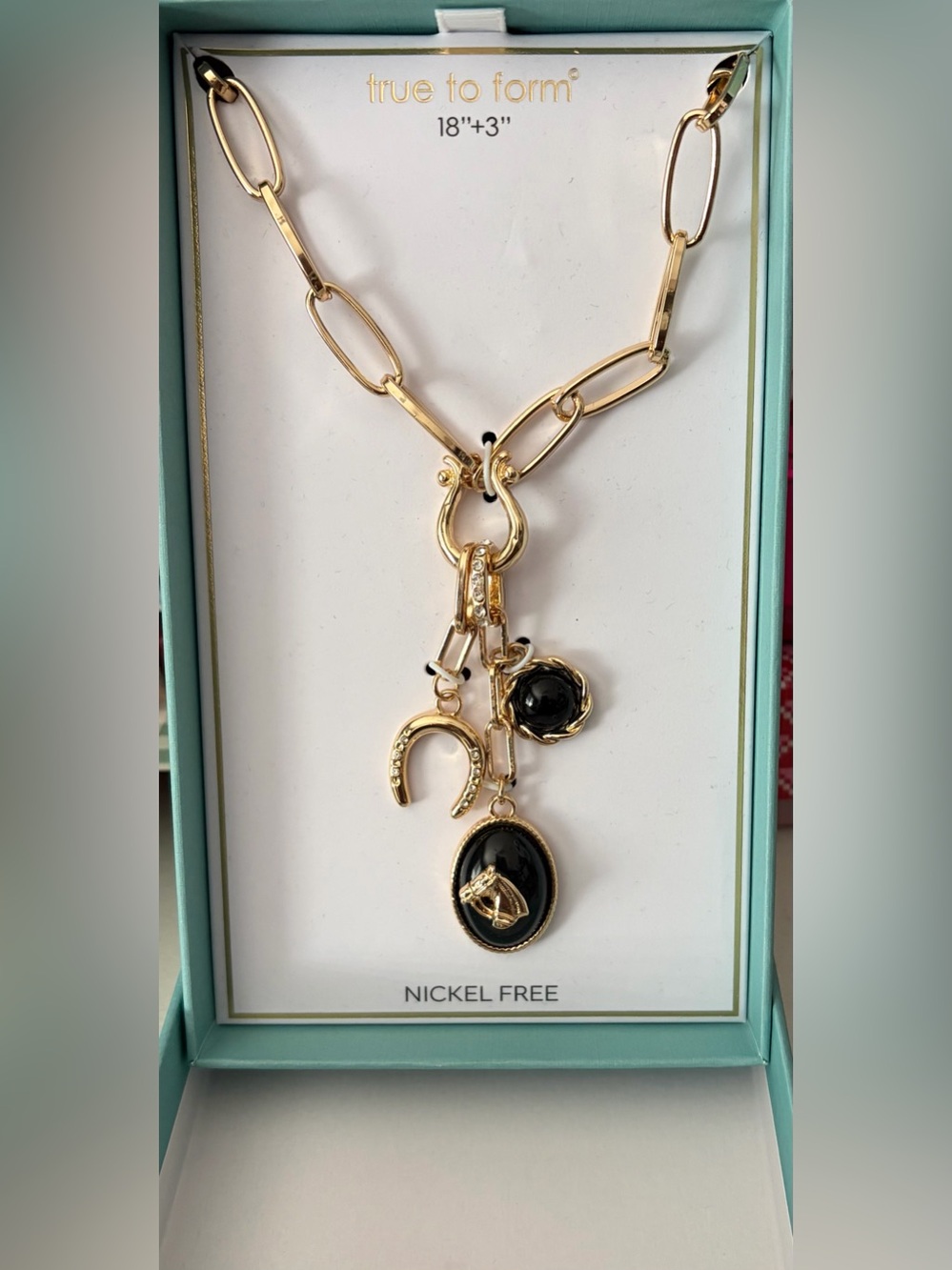 True to Form Gold-Tone Chain Necklace with Black Horse Cameo & Charm Accents